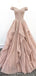 Από τον Ώμο Σκονισμένο Σαμπάνια Δαντέλα Φθηνά Μακρά Βραδινά Φορέματα Prom, Βράδυ Πάρτι, Φορέματα Prom, 18627
