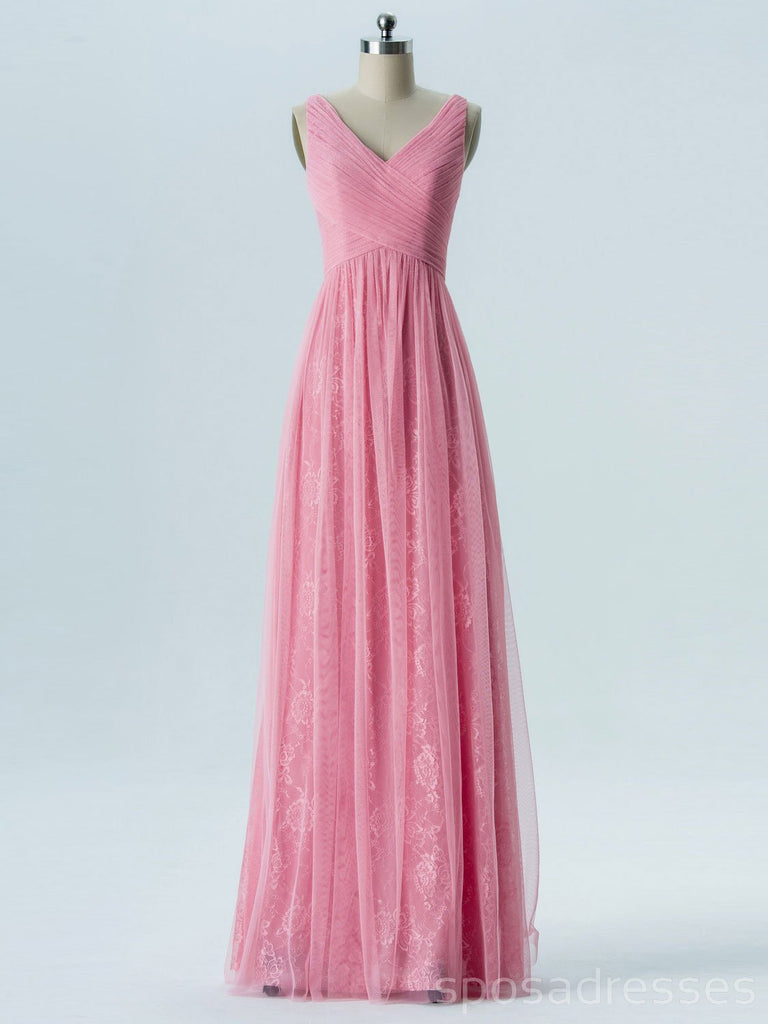 V Neck Pink Lace Φθηνά φορέματα παράνυμφων σε απευθείας σύνδεση, WG288