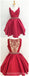 V Neck Red See Through Beading Custom Cheap Homecoming Dresses 2018, CM427