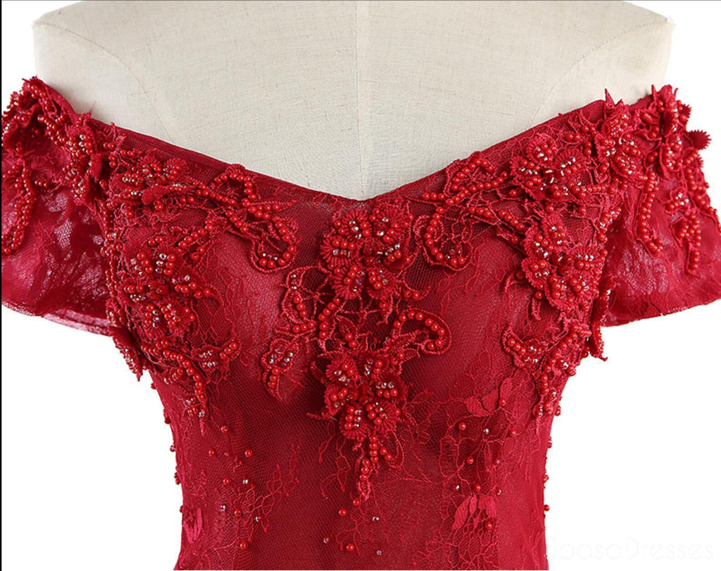 Red Lace  Sexy Off Shoulder Long Evening Prom Dresses, Popular 2018 Party Prom Dresses, Custom Long Prom Dresses, Cheap Formal Prom Dresses, 17218