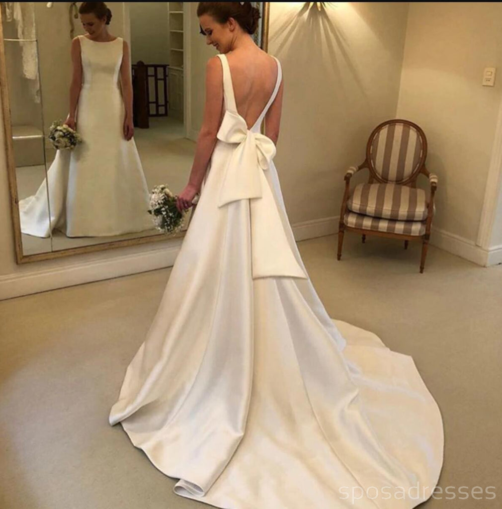 Simple Backless Bateau A-line Cheap Wedding Dresses Online, Cheap Bridal Dresses, WD518