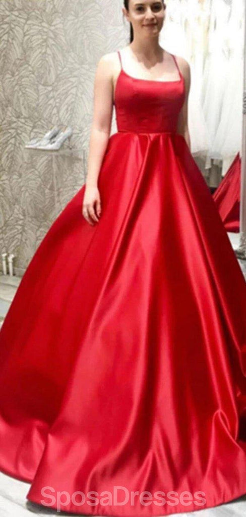 Απλό Σπαγγέτι Λουριά Κόκκινα A-γραμμή Βραδινά Φορέματα Prom, Βράδυ Πάρτι, Φορέματα Prom, 12192