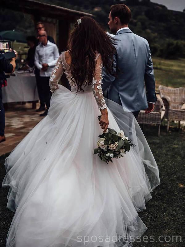 Lange Ärmel sehen durch richten lange Hochzeitskleider preiswerte Online-Brautkleider, WD536 aus