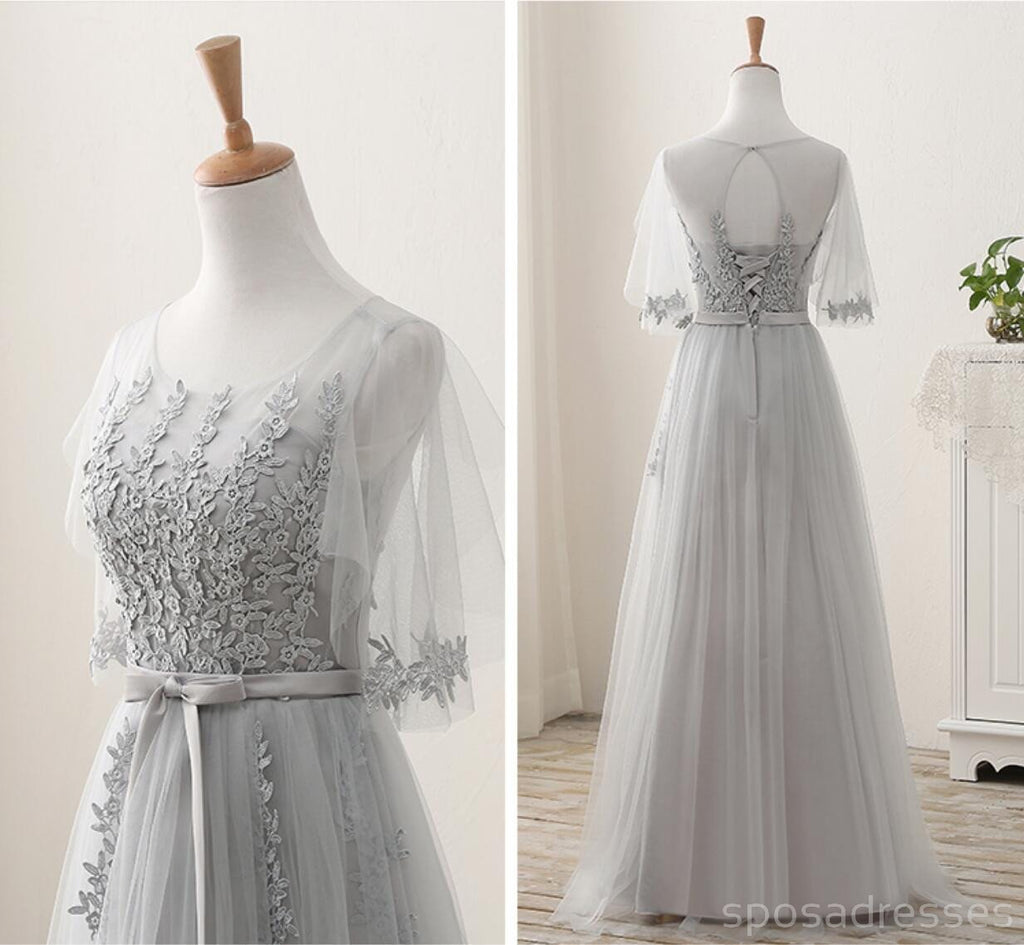 Lace Grey Mismatched Styles Chiffon Formal Long Bridesmaid Dresses, BD18001