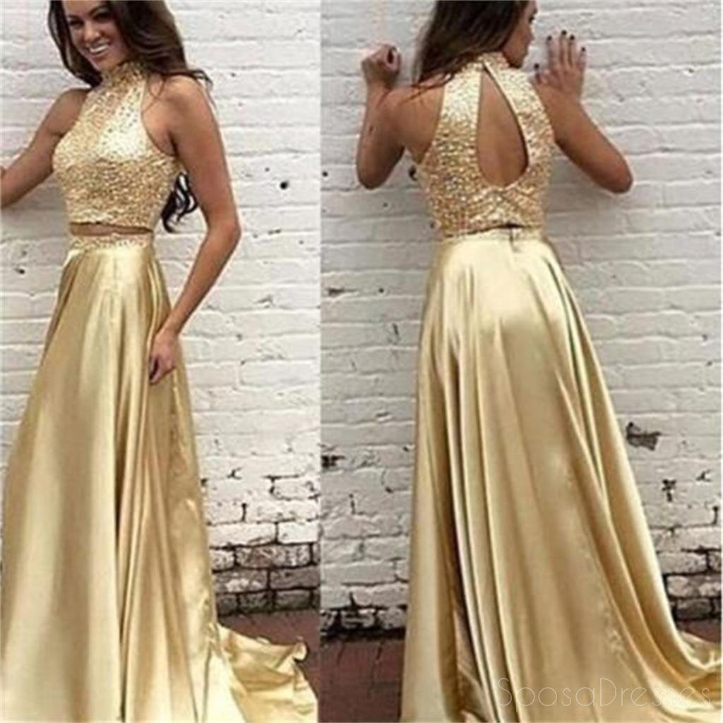 Zwei Stücke Prom Kleid, High neck Prom Kleid, Gold Prom Kleid ,Neue Ankunft Prom Kleid, Ziemlich Prom Kleider, Abendkleider, Prom Kleider, Lange Abendkleid, Party Prom Kleid, PD0062