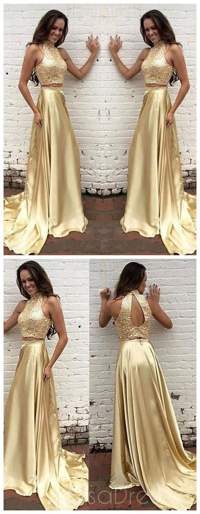 Zwei Stücke Prom Kleid, High neck Prom Kleid, Gold Prom Kleid ,Neue Ankunft Prom Kleid, Ziemlich Prom Kleider, Abendkleider, Prom Kleider, Lange Abendkleid, Party Prom Kleid, PD0062