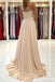 Champagne A-line One Shoulder High Slit Cheap Long Prom Dresses Online,12703