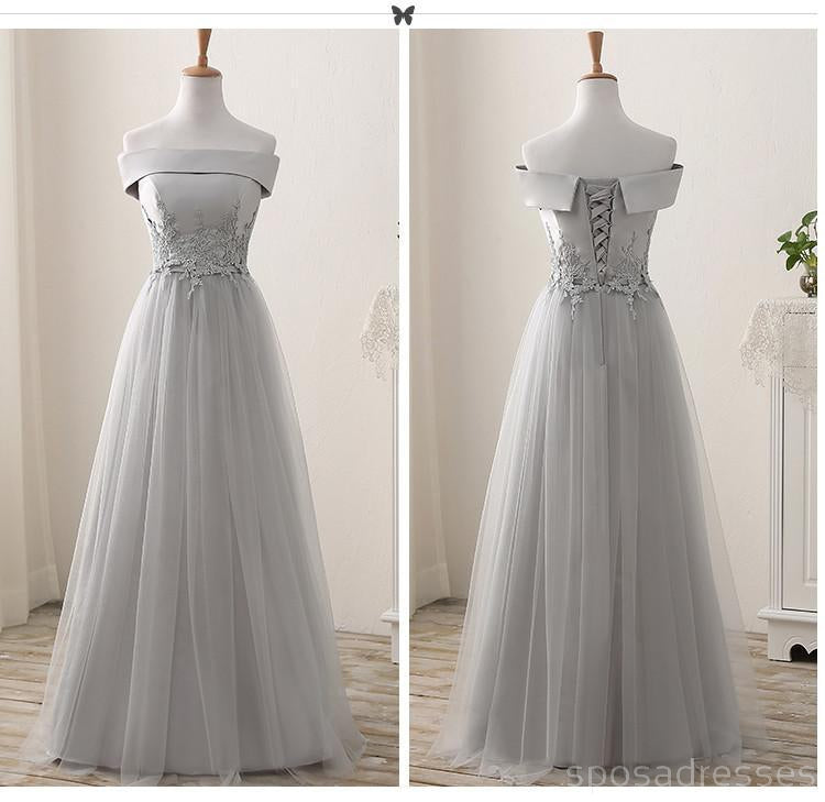 Lace Grey Mismatched Styles Chiffon Formal Long Bridesmaid Dresses, BD18001