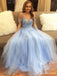 Gorgeous Blue A-line Cold Shoulder Maxi Long Prom Dresses,Evening Dresses,13111