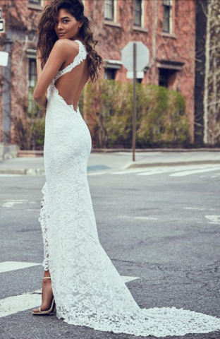 Sexy Backless Side Slit Lace Mermaid Long Evening Prom Dresses, 17649