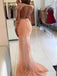 Sexy Long Sleeve Backless See Through Peach Lace Beaded Long Evening Prom Dresses, 17307