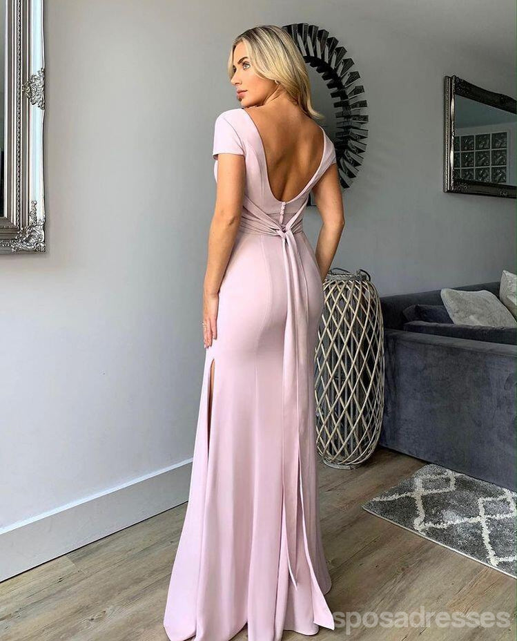 Pink Mermaid Short Sleeves Cheap Long Bridesmaid Dresses,WG1546