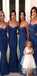 Spaghettiträger Meerjungfrau Blau Sexy Günstige Lange Brautjungfernkleider Online, WG579