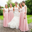 V Halskette Body Blush Pink Chiffon Günstige Lange Brautjungfern Online, WG333