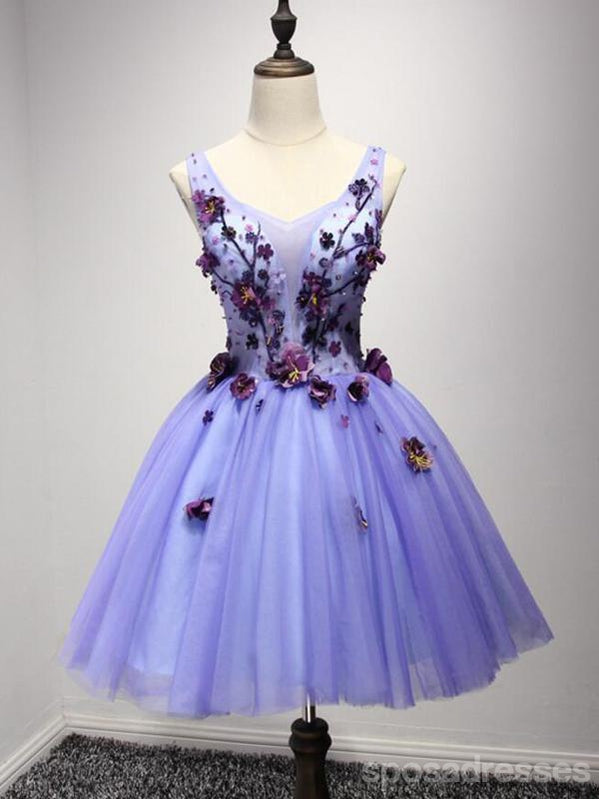 Purple V Neckline Two Straps Beaded Homecoming Prom Dresses, Cheap Cocktail Dresses, CM212