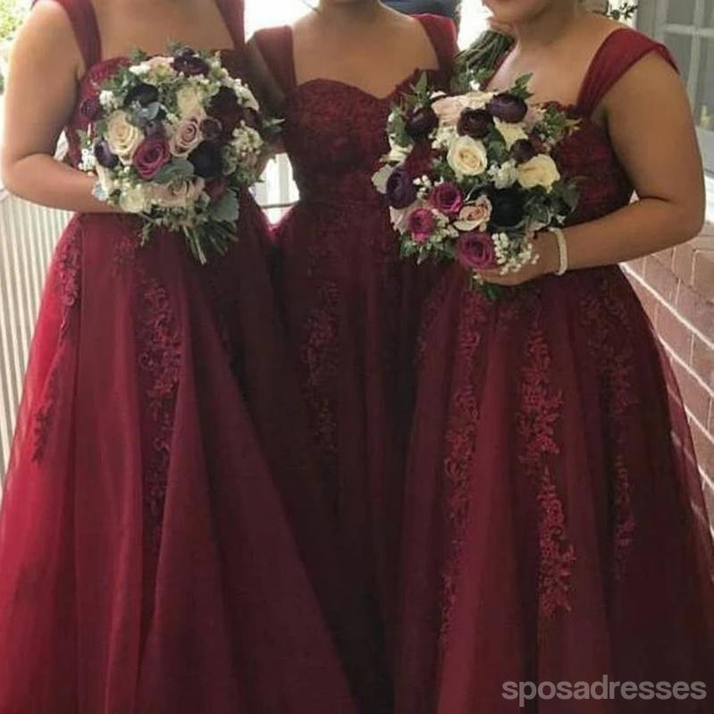 Cheap Burgundy Tulle Long Cheap Wedding Party Dresses, WG161