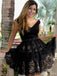 V Neck Black Lace Cheap Short Homecoming Dresses Online, CM641