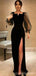 Elegant Black Sheath Long Sleeves Side Slit Cheap Long Prom Dresses Online,12978