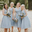 Dusty Blue V-Ausschnitt Chiffon Kurze Günstige Brautjungfernkleider Online, WG346
