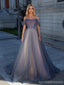 Gorgeous Blue A-line Off Shoulder Maxi Long Prom Dresses,Evening Dresses,13201