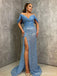 Blue Mermaid Off Shoulder High Slit Maxi Long Prom Dresses,Evening Dresses,13161