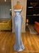 Unique Blue Sheath Spaghetti Straps Cheap Long Prom Dresses Online,13001