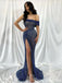 Sexy Blue Mermaid One Shoulder High Slit Long Prom Dresses,13096
