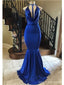 Sexy Blue Mermaid Halter Sleeveless Long Prom Dresses Online,13061