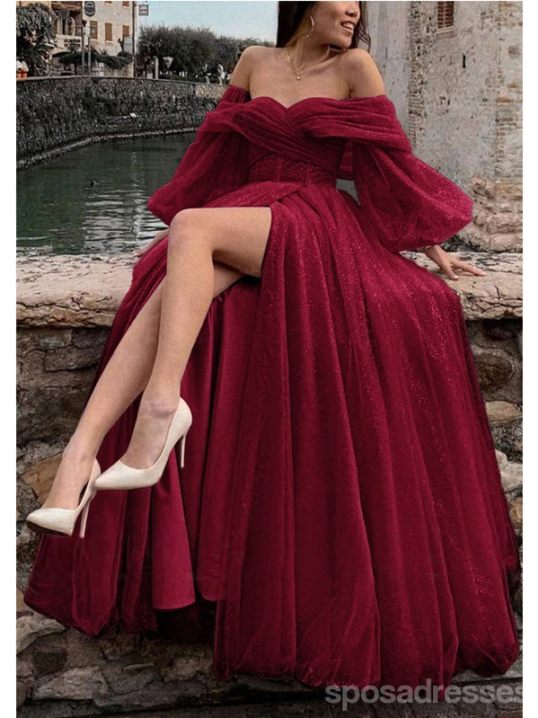 Gorgeous A-line High Slit Cheap Maxi Long Prom Dresses,13260
