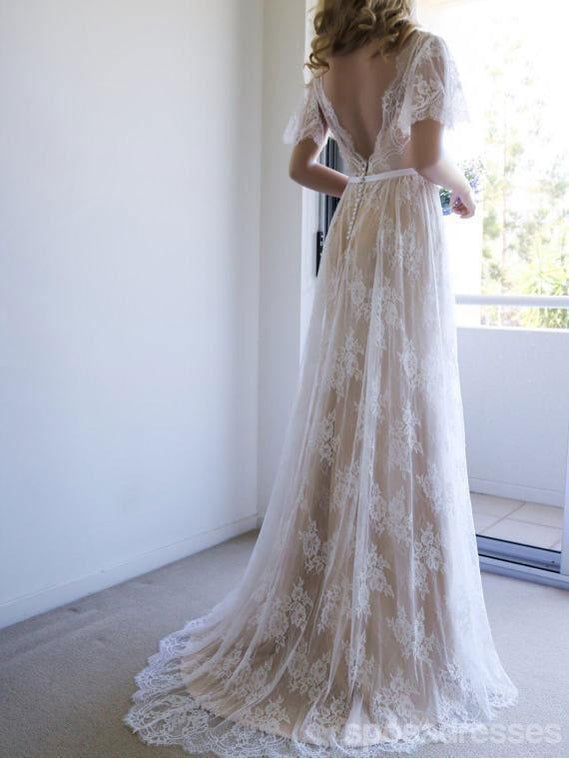 Plain Lace Cap Sleeves V-neck Cheap Wedding Dresses Online, Cheap Lace Hochzeitssuite, WDD476