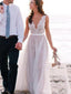 Profundamente V trajes de novia de la playa del cordón del escote, vestidos de boda de encargo largos atractivos, 17104