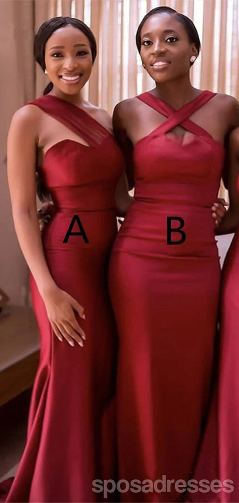 Mismatched Sexy Mermaid Dark Red Cheap Long Bridesmaid Dresses Gown,WG1063