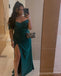 Emerald Green Mermaid Off Shoulder High Slit Cheap Long Bridesmaid Dresses,WG1301