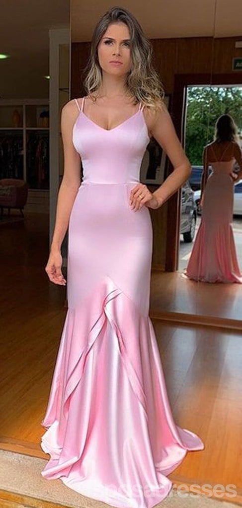 Sexy Pink Mermaid Spaghetti Straps V-neck Long Prom Dresses Online,13064