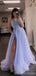 Spaghetti Straps A-line High Slit Cheap Long Prom Dresses Online,13086