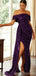 Sexy Purple Mermaid Off Shoulder High Slit Maxi Long Prom Dresses,13199