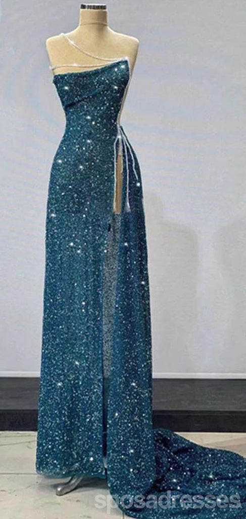 Gorgeous Teal Sheath High Slit Maxi Long Prom Dresses,Evening Dresses,13215