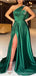 Sexy Green A-line High Slit One Shoulder Cheap Long Prom Dresses,13008