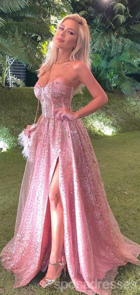 Pink A-line Sweetheart High Slit Maxi Long Prom Dresses,Evening Dresses,13150