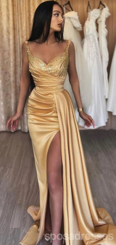 Sexy Yellow Mermaid V-neck High Slit Prom Dresses,Evening Dresses,13102