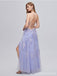 Purple A-line Spaghetti Straps Side Slit Cheap Long Prom Dresses,12987