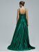 Green A-line Spaghetti Straps Side Slit Cheap Long Prom Dresses,12985