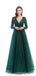 Emerald Green A-line Long Sleeves V-neck Prom Dresses Online,12800
