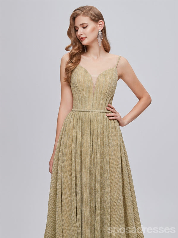 Elegant Spaghetti Straps A-line V-neck Cheap Long Prom Dresses Online,12992