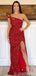 Red Mermaid One Shoulder High Slit Cheap Long Prom Dresses Online,12958