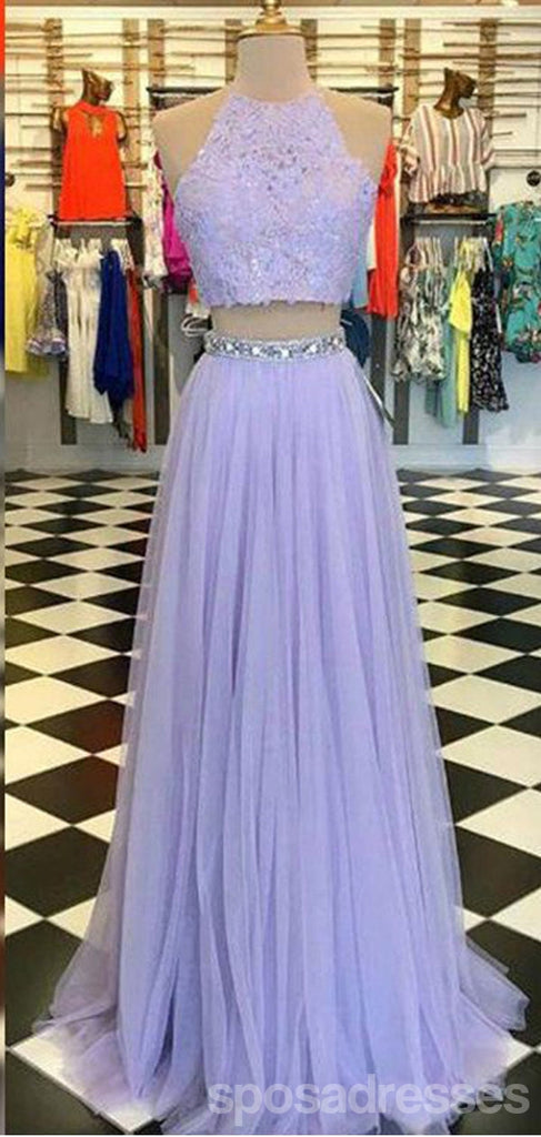 Purple A-line Halter Two Pieces Maxi Long Prom Dresses,Evening Dresses,13114