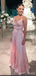 Pink A-line Spaghetti Straps V-neck Maxi Long Prom Dresses,Evening Dresses,13224