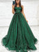 Sparkly Green A-line Spaghetti Straps Maxi Long Prom Dresses,Evening Dresses,13148
