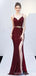 Sexy Burgundy Mermaid Spaghetti Straps V-neck High Slit Long Prom Dresses,12962