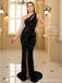 Sexy Black Mermaid One Shoulder Cheap Long Prom Dresses Online,12969